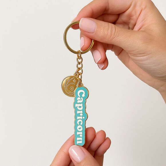 Modern Expressions Keychain "Capricorn" Aqua & Gold 1 Count Metal 738565 Zodiac - Picture 1 of 4